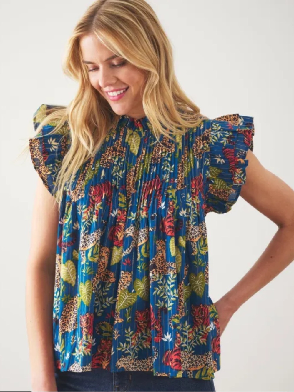 Printfresh | When in Doubt Ruffle Blouse | Feline Fatale | Tiger Print | Size L - Picture 2 of 16